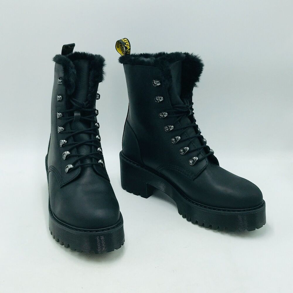 Dr. Martens Women's 11 Leona Fur Lined Heeled Boots Matte Black NWOT